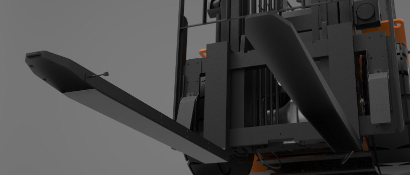 Low-angle view of fork tips and carriage sensors