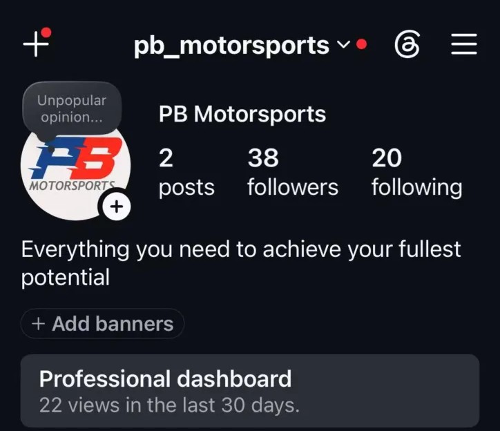 The @pb_motorsports Instagram profile